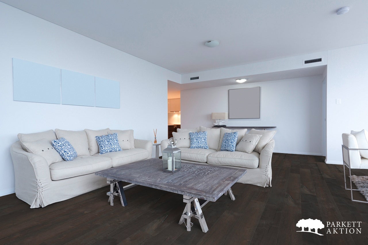 Altholz Design Parkett Eiche schwarz angeräuchert gebürstet geölt mit Klick System