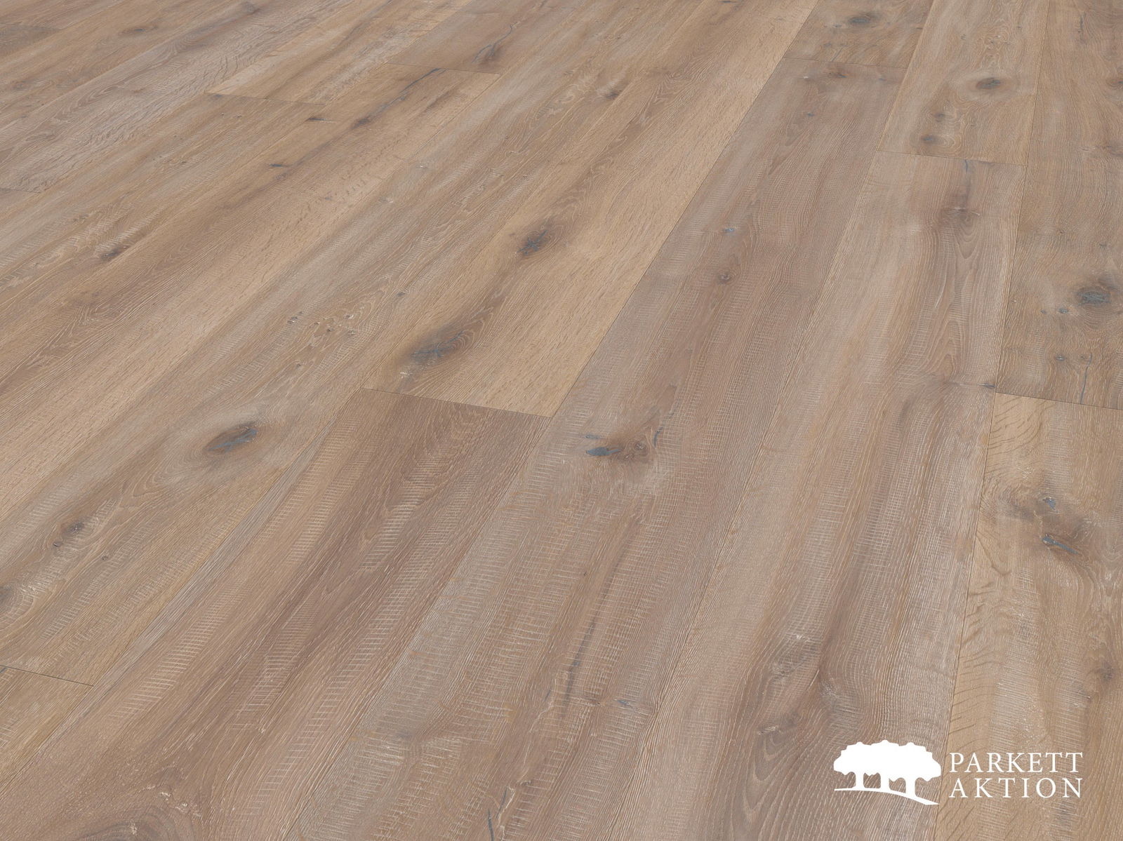 Klickdiele Eiche Country geräuchert handgehobelt sägeschnitt 3D Äste gekalkt weiss geölt