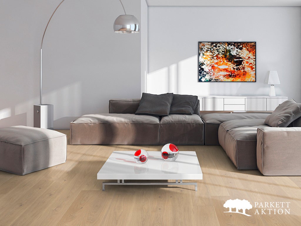 3-Schicht Landhausdiele Eiche astig weiß geölt