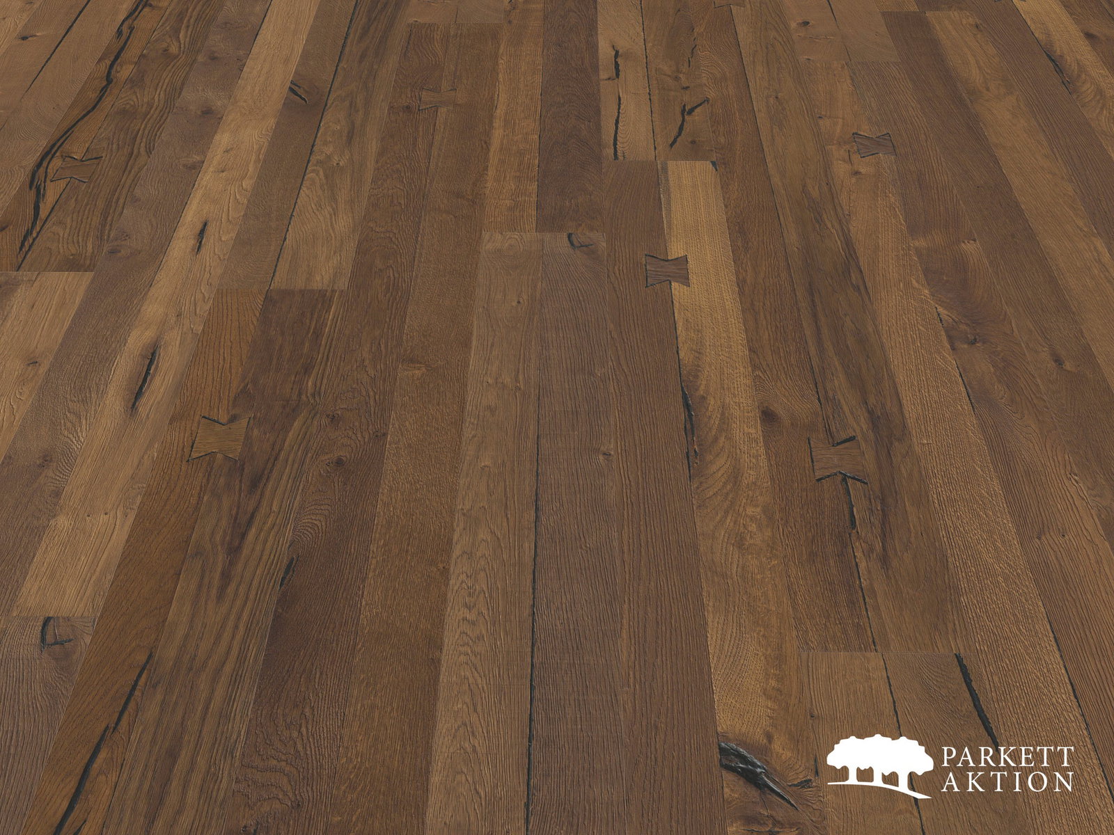 Altholz Parkett Eiche lehmbraun geräuchert gebürstet geölt mit Holzdübel