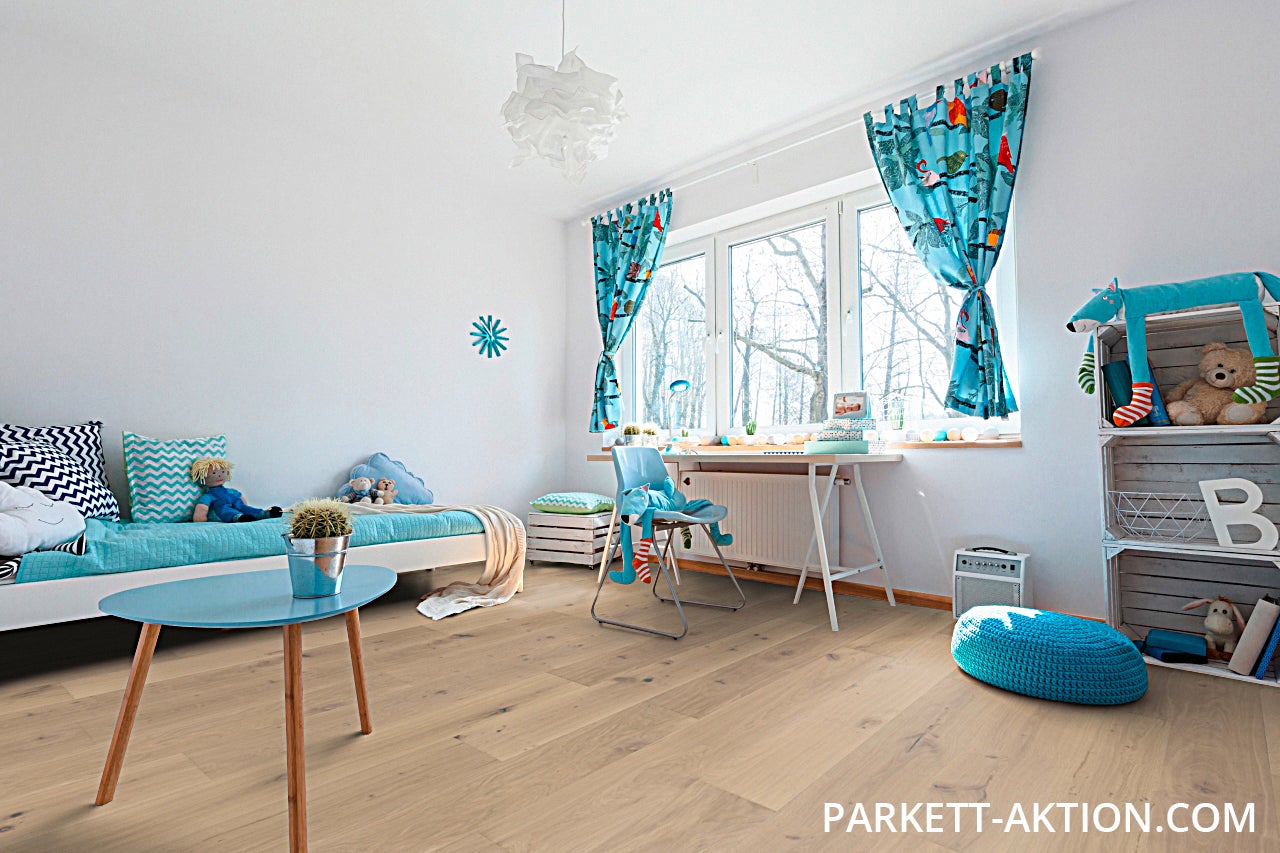 Parkett Grossformat Eiche Country handgehobelt weiss geölt