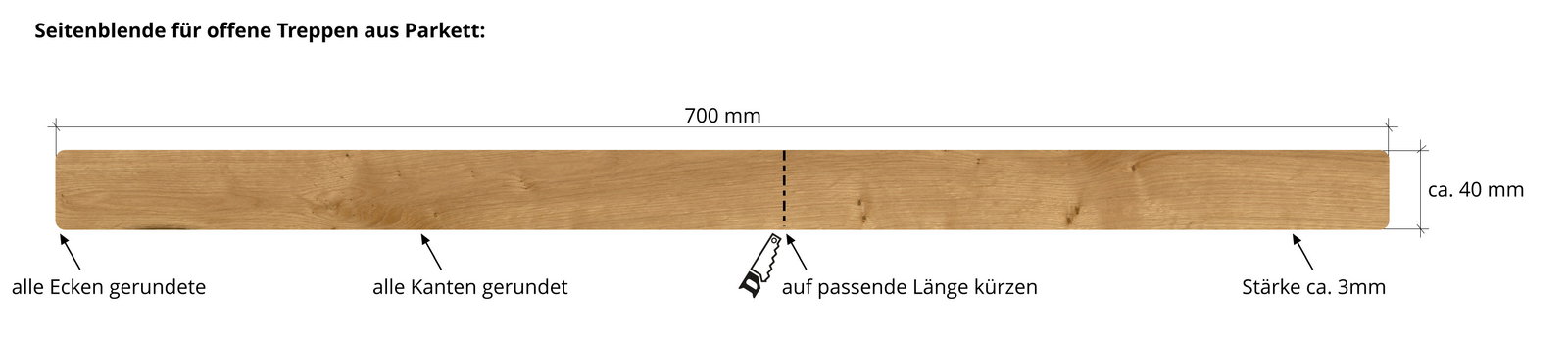 Seitenblende für offene Treppen aus Parkett 200101