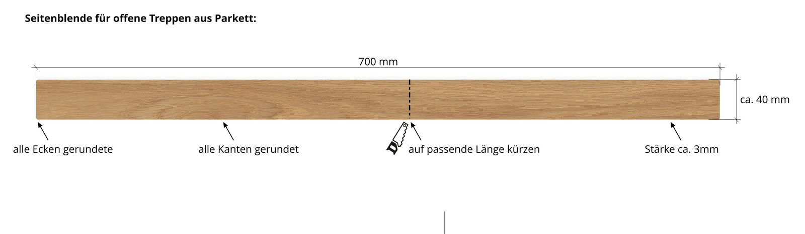 Seitenblende für offene Treppen aus Parkett 110800