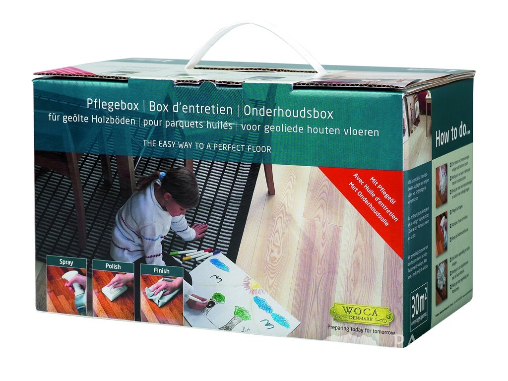 Woca Pflegebox alles was Sie zur Pflege von weiss geölten Parkettböden benötigen