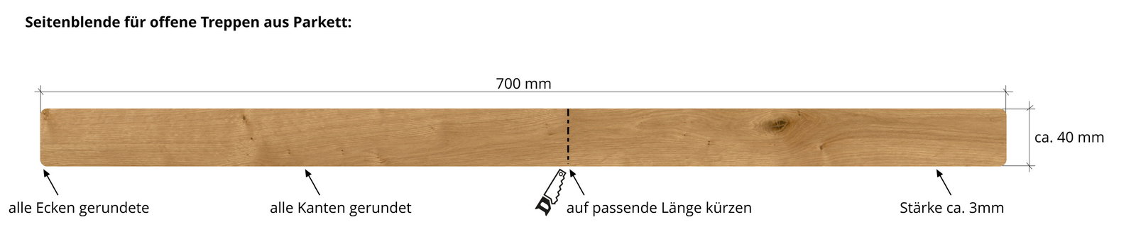 Seitenblende für offene Treppen aus Parkett 200102