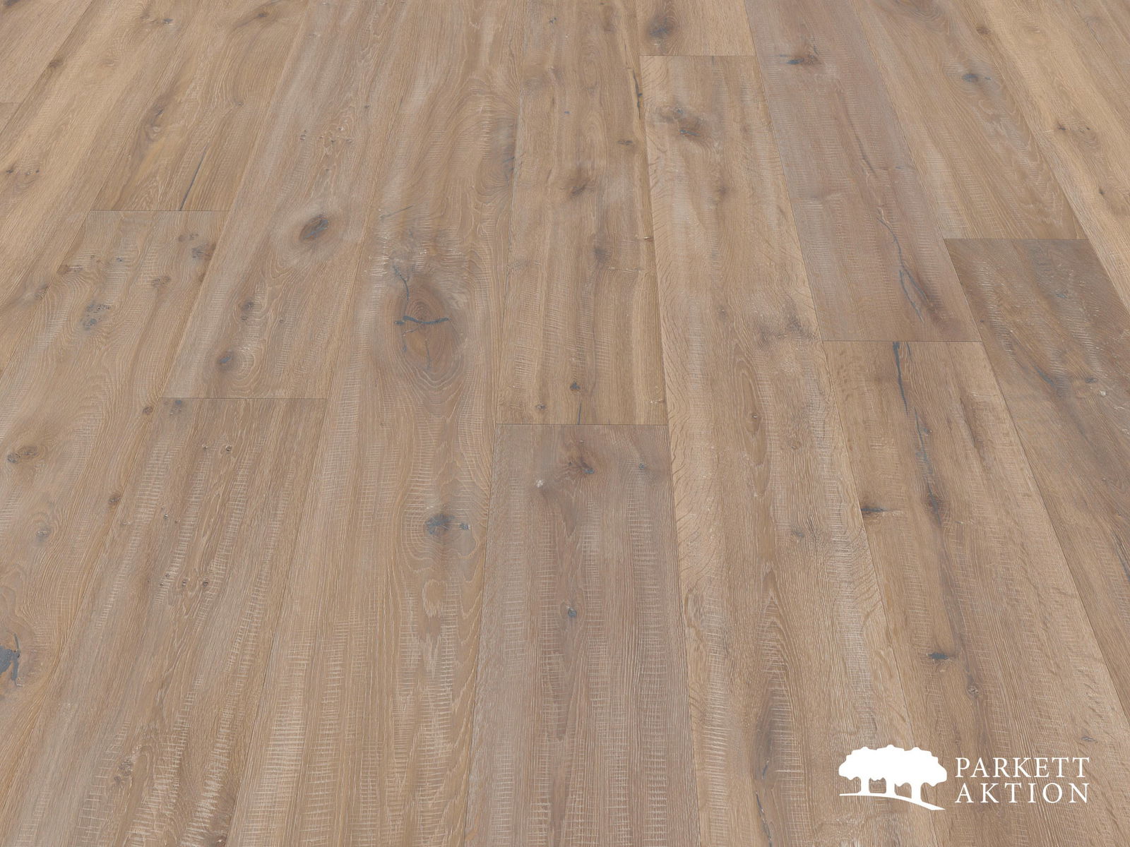 Gutsboden Eiche Country geräuchert handgehobelt sägeschnitt 3D Äste mit Klick System gekalkt weiss geölt