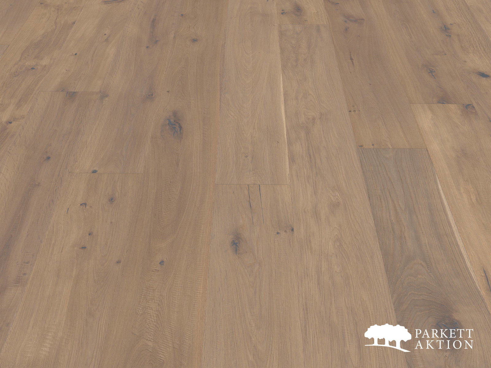 Gutsboden Eiche Country geräuchert handgehobelt sägeschnitt 3D Äste mit Klick System weiss geölt