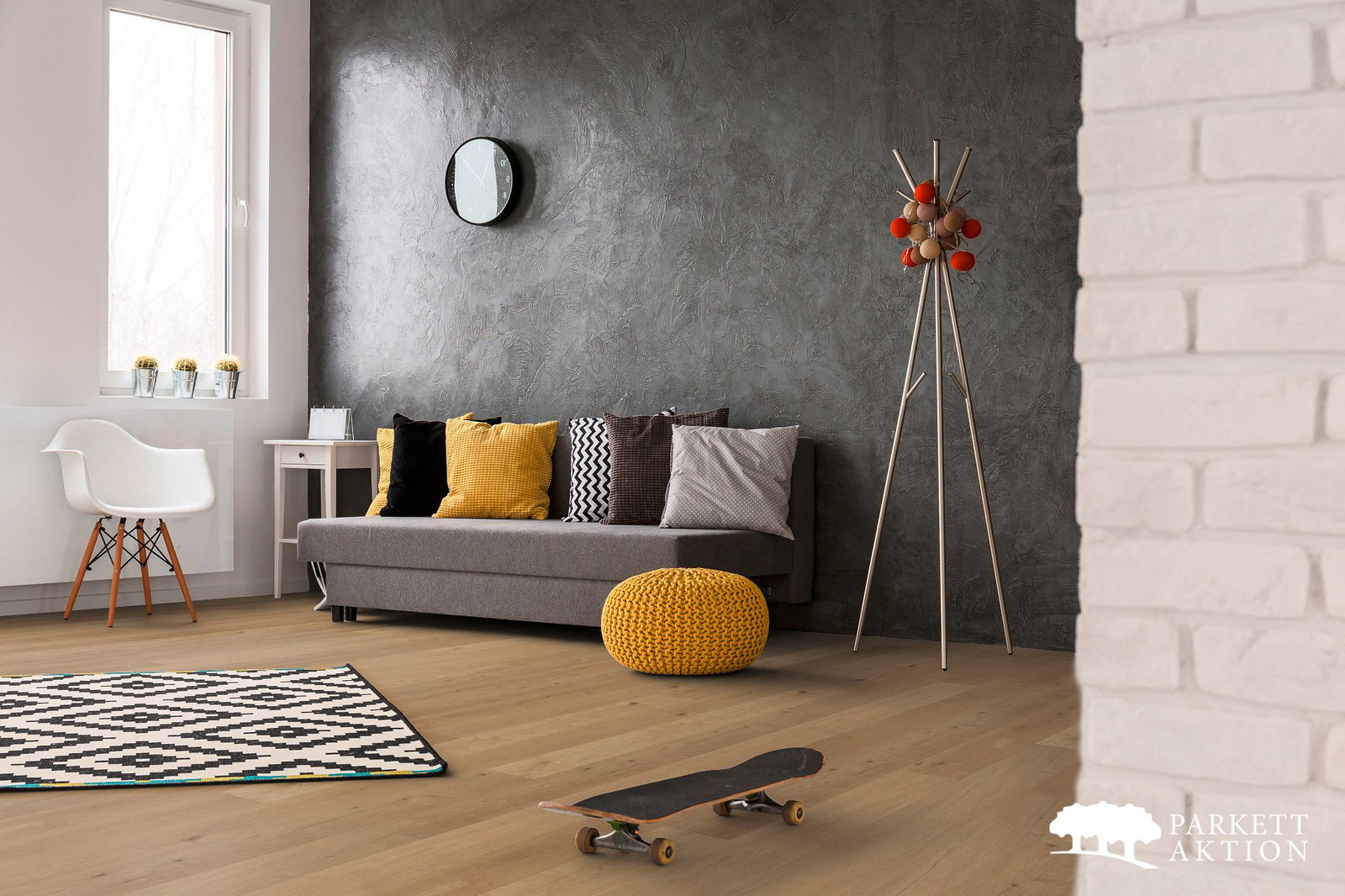 Parkett für Fußbodenheizung Diele Eiche astig markant extra matt lackiert